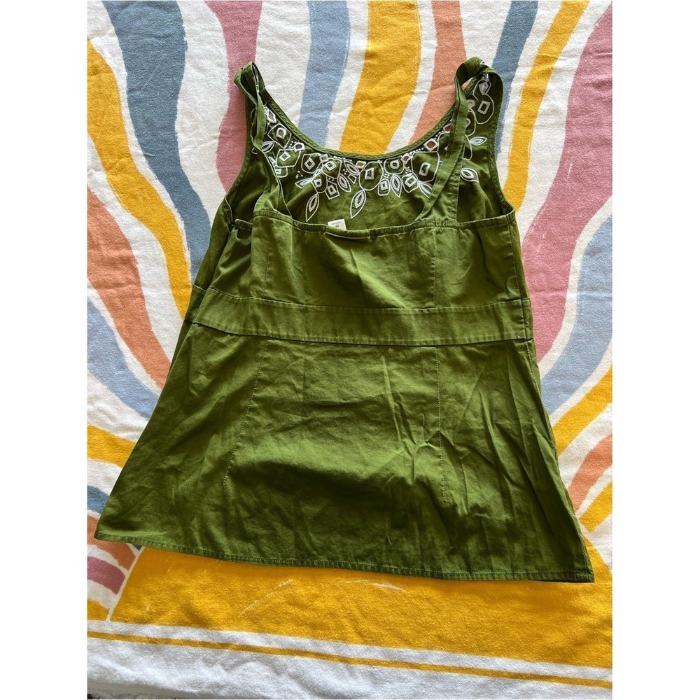 LOFT Olive Green Embroidered Scoop Neck Tank Blouse Top 8P Petites 475.5